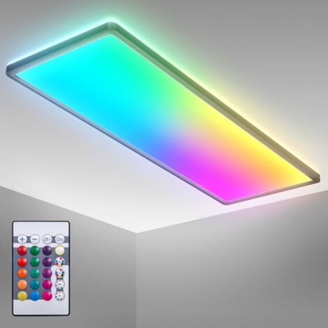 B.K.Licht I Plafonnier LED RGB I Panneau LED ultraplat I Changement de couleur I Plafonnier RGBW à intensité variable I Éclairage indirect I Télécommande I Noir