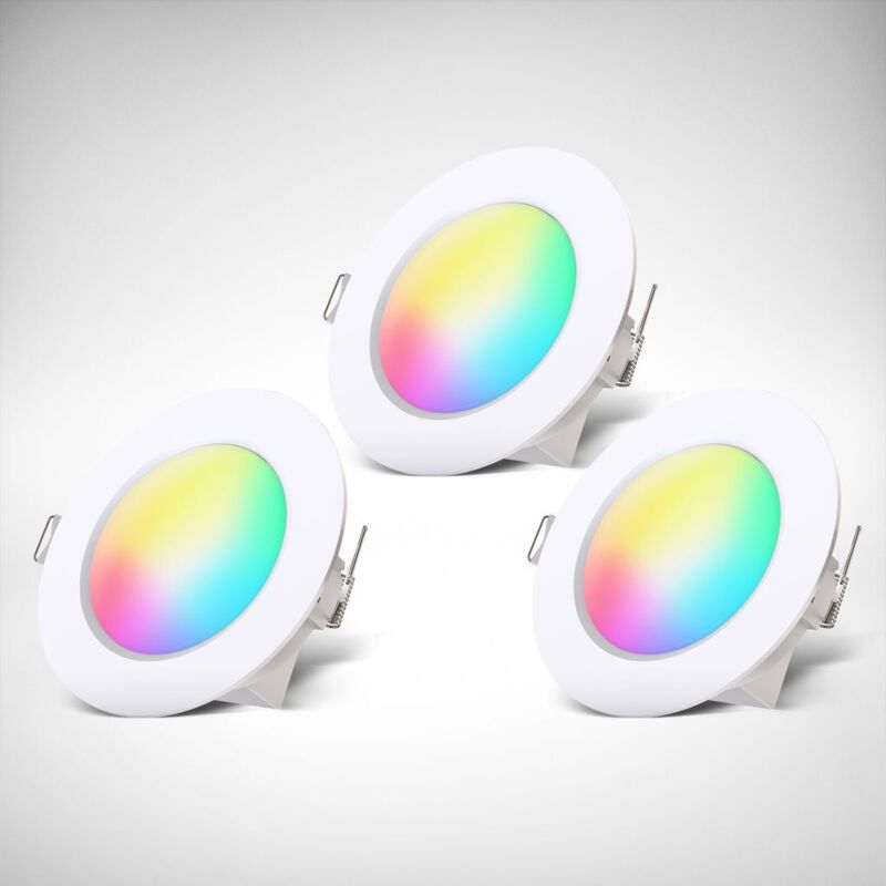 B.k.licht - i Set de 3 lampes à encastrer rgbw pour salle de bain led i Spot à encastrer pour salle de bain en couleur i Télécommande i Ø70 mm