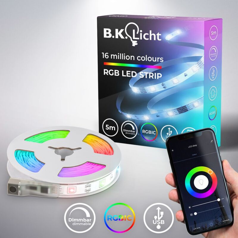 Image of B.k.licht - i Striscia led rgbic Wifi 5 m usb i Controllo app i Sensore musicale i Barra luminosa i led Chaser i Striscia led rgbic i Compatibile con