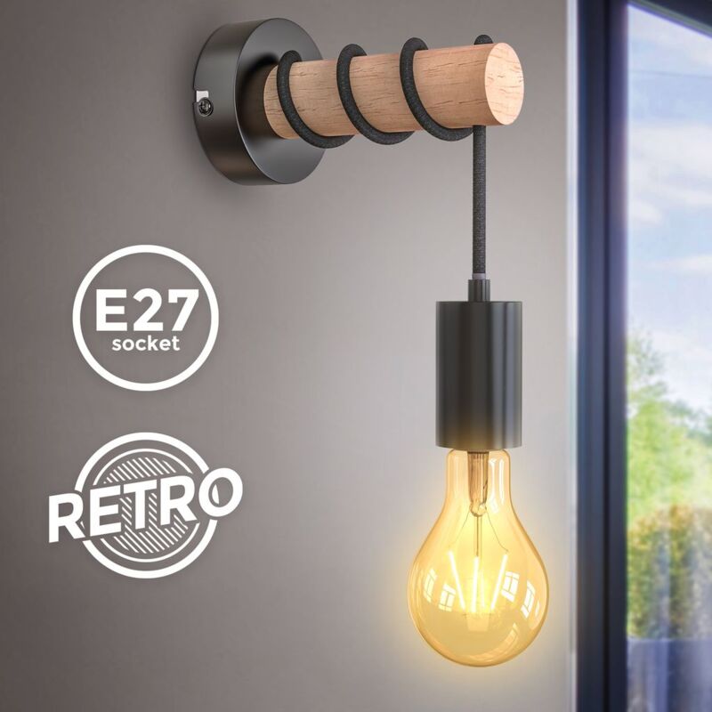 

I Wall Lamp I 1 flame vintage wall lamp I Industrial Design I Retro Lamp I Steel I Wood I Round I E27 I sin bombilla - B.k.licht