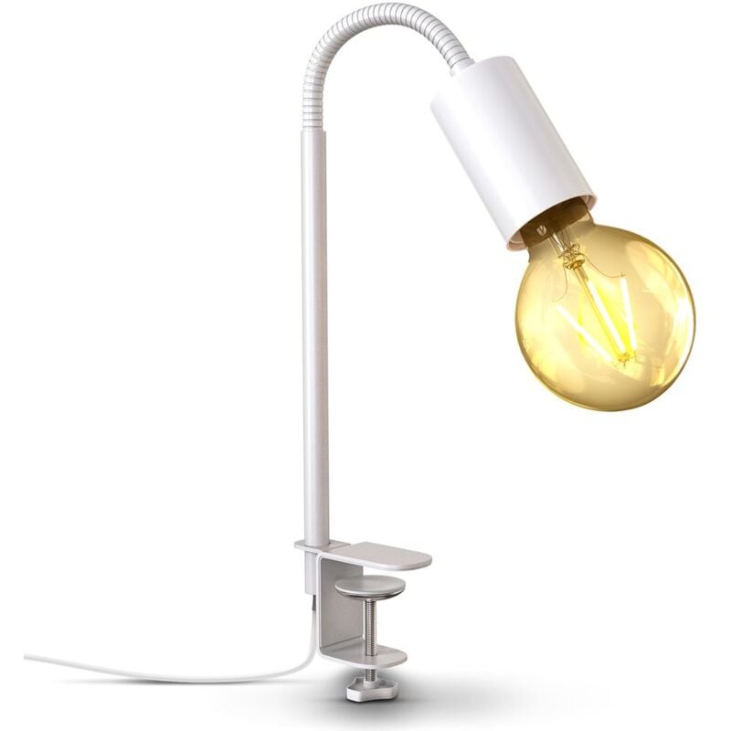 Image of B.k.licht - lampada da lettura orientabile con interruttore a cavo i morsetto a vite i E27 i lampada a morsetto a 1 fiamma i metallo i bianco