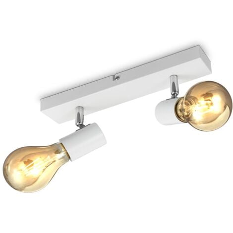 B.K.Licht Lampada da soffitto con 2 faretti orientabili, adatta per 2 lampadine E27 non incluse max 60W, metallo bianco, plafoniera percucina, lampadario stile industriale contemporaneo per camera IP2