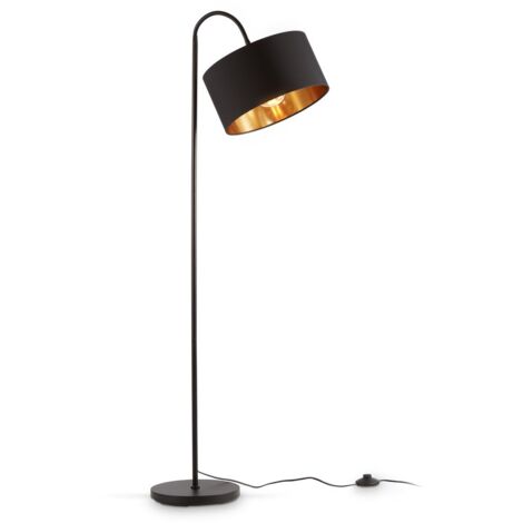 B.K.Licht Lampada da terra con paralume orientabile nero-oro, attacco per lampadina E27 non inclusa, piantana retro con interruttore a pedale, paralume in tessuto Ø30 cm