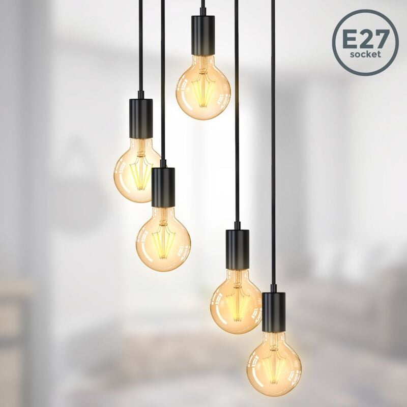 Image of B.k.licht - Lampadario vintage, adatto per 5 lampadine E27 non incluse, altezza totale 1.2 m, Lampada a sospensione per sala da pranzo o cucina,