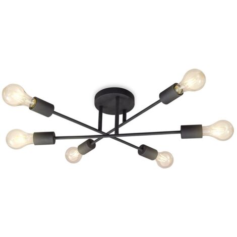B.K.Licht Lampadario vintage, plafoniera con bracci ruotabili, attacco per lampadine E27 non incluse, lampada da soffitto moderna per salotto o sala da pranzo, metallo nero, 230V, IP20