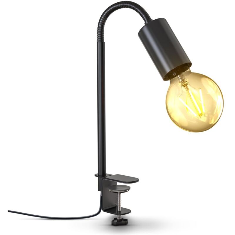 

B.K.Licht lámpara de lectura giratoria con interruptor de cable I terminal de tornillo I E27 I Lámpara de pinza de una llama I metal I negro