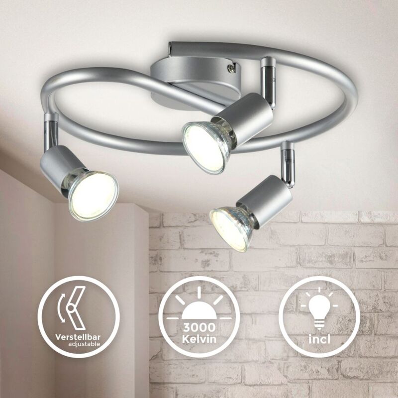 

Lámpara de techo con 3 focos LED GU10, focos ajustables y giratorios para interiores, de luz blanca cálida , 3W y 250 lúmenes, 3000K, forma de