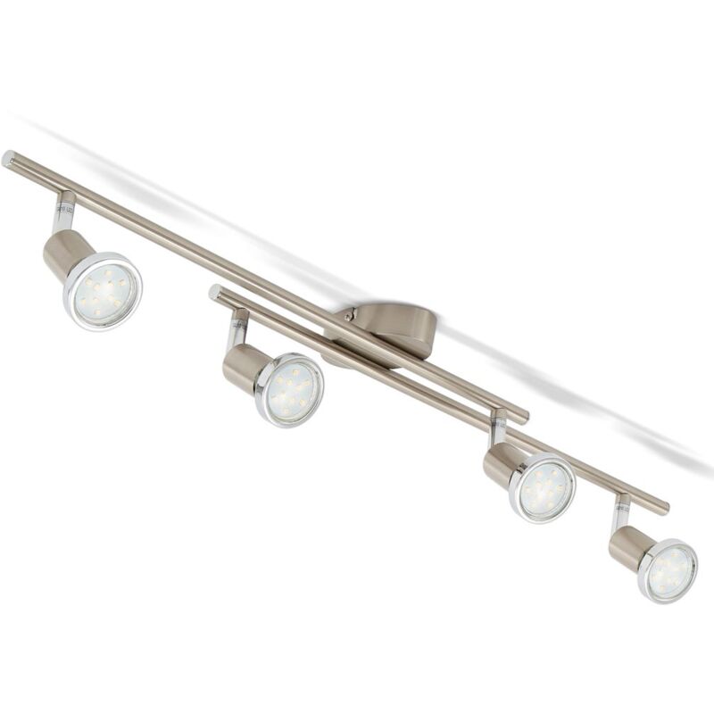 

Lámpara de techo con 4 focos LED GU10, focos ajustables y giratorios para interiores, de luz blanca cálida, 3W y 250 lúmenes, 3000K, forma recta en