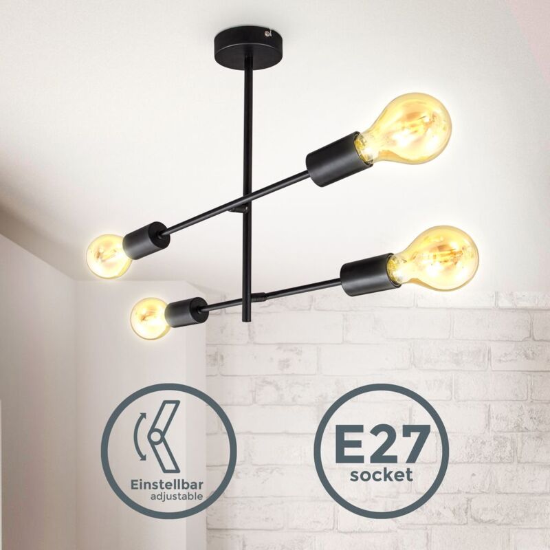 

B.K.Licht lámpara de techo giratoria I Lámpara de techo retro I 4 llamas I E27 I metal I negro mate I sin bombilla max. 60Watt