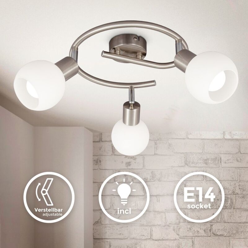 

lámpara de techo LED giratoria con pantalla de vidrio I color de luz blanco cálido I 3x 5W I 3.000 K I E14 I 3x 470lm I espiral de 3 llamas