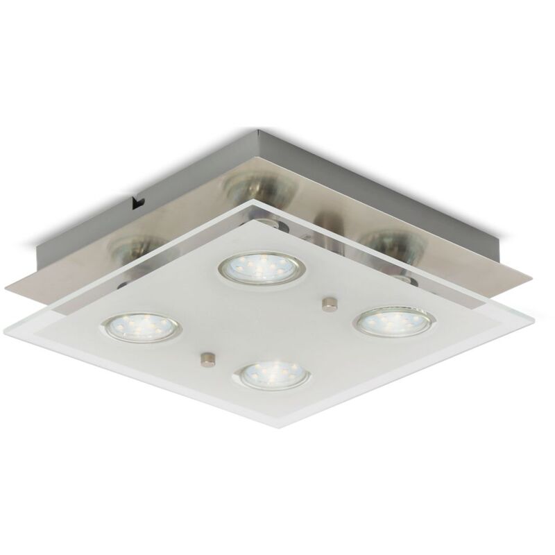 

B.k.licht - Lámpara plafón LED de forma cuadrada con 4 focos y de cristal para interiores con diseño elegante y discreto de luz blanca cálida, 3W y