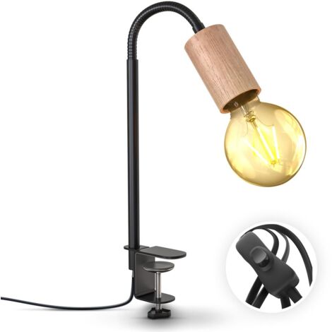 B.K.Licht lampe de lecture pivotante avec interrupteur à câble I borne à vis I E27 I lampe à pince à 1 flamme I métal - bois I noir