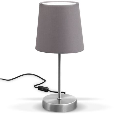 B.K.Licht lampe de table design moderne, tissu gris, pied métal nickel mat, pour ampoule LED E14, IP20