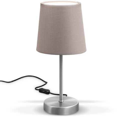B.K.Licht – Lampe de table LED ronde 308x100mm – Abat-jour en tissu taupe – Douille E14 max 25W – Finition nickel mat pour bureau et chevet - 1xE14