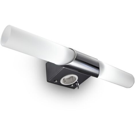 B.K.Licht – Applique murale salle de bain LED 3000K – 2 ampoules E14 incluses – Dimmable – Métal et verre – Prise intégrée 1000W