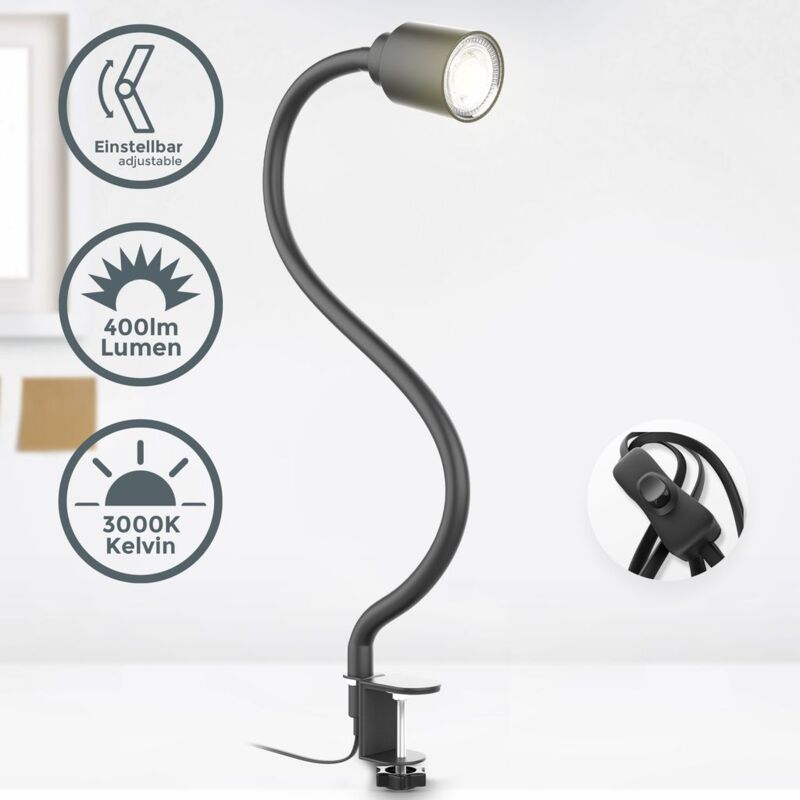 

LED abrazadera de luz incl. 5W GU10 iluminador I blanco cálido I cuello de cisne flexible I giratorio I interruptor de conmutación I cuello de cisne