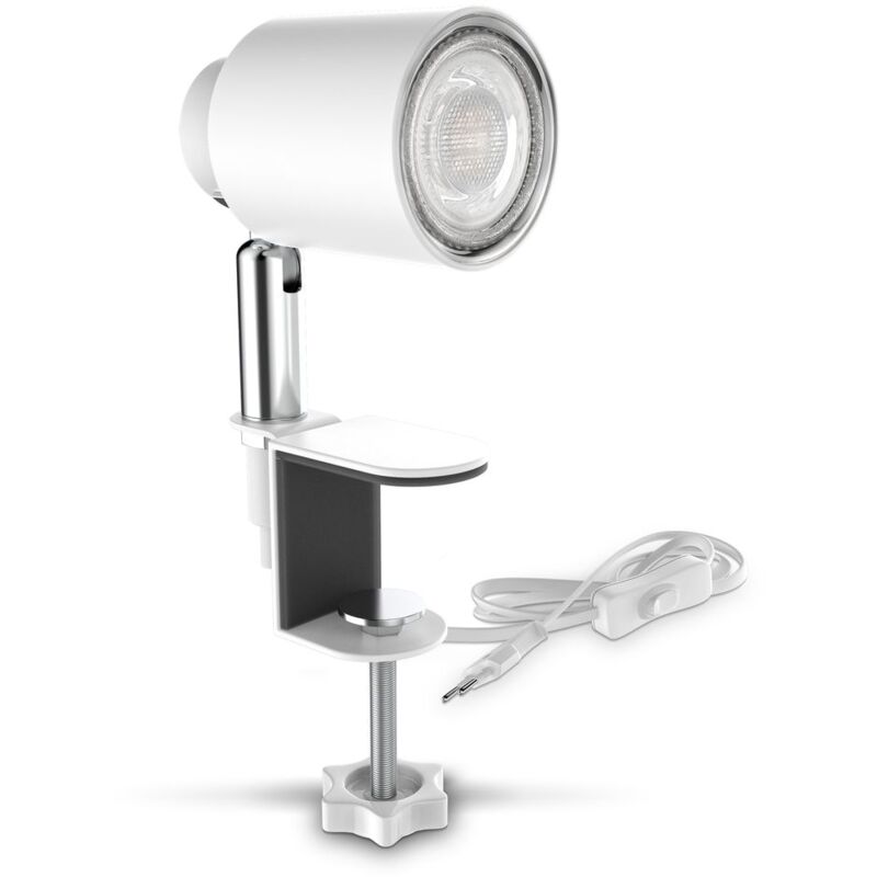 

B.K.Licht LED abrazadera de luz incl. 5W GU10 iluminador I blanco cálido I giratorio I inclinación I interruptor de conmutación I metal I blanco y