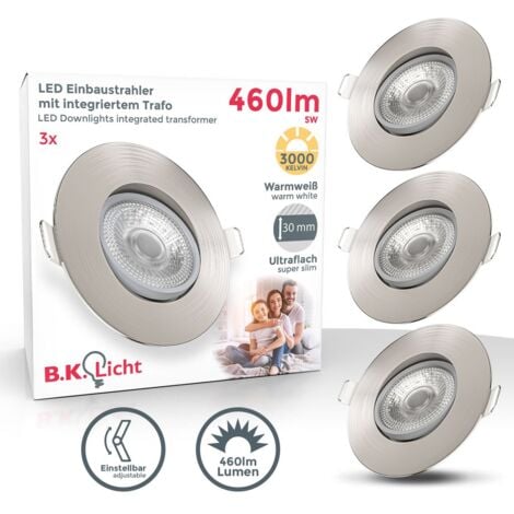 B.K.Licht LED Einbauspots schwenkbar Strahler Lampe ultra-flach Deckenspots IP23 3er SET