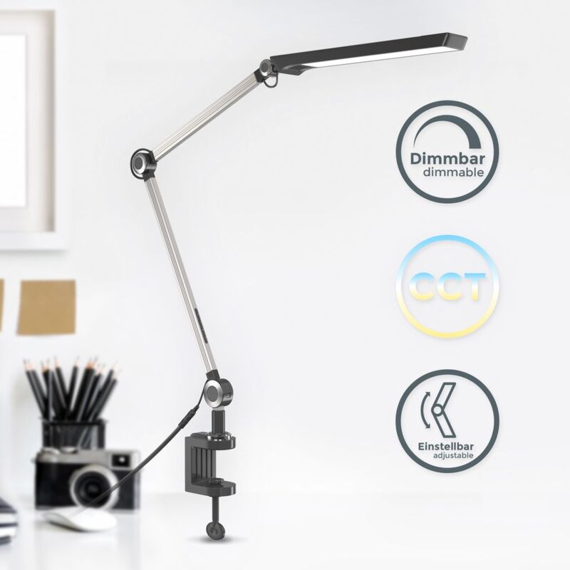 

LED lámpara de pinza I de montaje giratorio I temperatura de color ajustable CCT I infinitamente regulable I 9W I lámpara de escritorio I anchura de