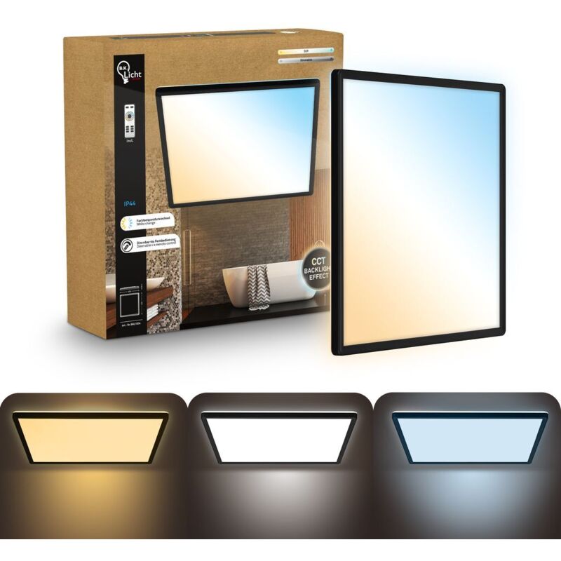 B.k.licht Led Panel Fernbedienung 42x42cm Eckig 22w 3000lm 2700k-6500k Warmweiß Bis Tageslichtweiß Dimmbar Schwarz - Deckenlampe Badezimmer Küche