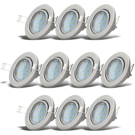 B.K.LICHT 10 spots LED encastrables orientables, livré avec 10 ampoules LED 3W GU10, 250lm par spot, 230V, profondeur d'encastrement 60mm, blanc chaud 3000K