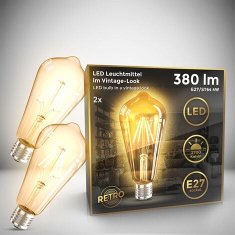 B.K.Licht Lot de 2 ampoules LED Edison Vintage ST64 I E27, 4W, blanc chaud 2700K, intensité lumineuse 380lm, ampoule rétro à filament