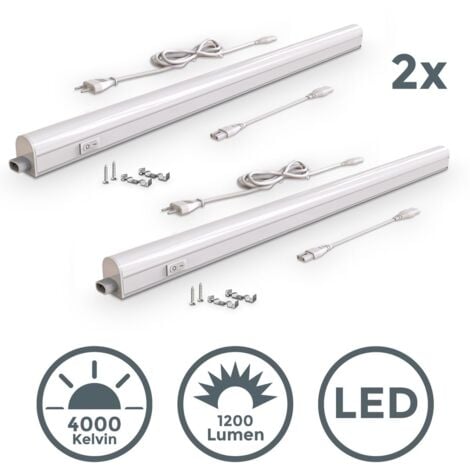 B.K.Licht lot de 2 réglettes LED pour cuisine et atelier, platine LED 15W, longueur 873 mm, 1500 Lm, lumière blanche neutre 4000K