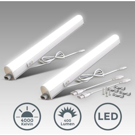 B.K.Licht lot de 2 réglettes LED pour cuisine et atelier, platine LED 4W, longueur 313 mm, 400 Lm, lumière blanche neutre 4000K