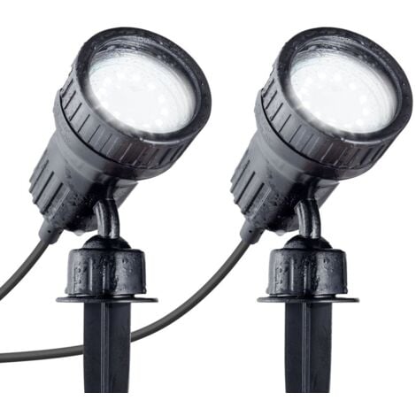 B.K.Licht lot de 2 spots jardin ampoules LED GU10 3W incluses orientables avec piquet et fixation murale extérieur jardin terrasse balcon blanc chaud