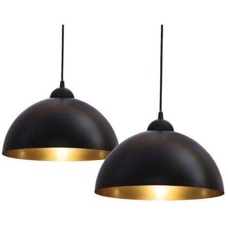 B.K.Licht – Suspension vintage noir doré – Lot de 2 luminaires E27 – Métal – Hauteur réglable jusqu'à 1,60 m – Compatible ampoules LED et halogène