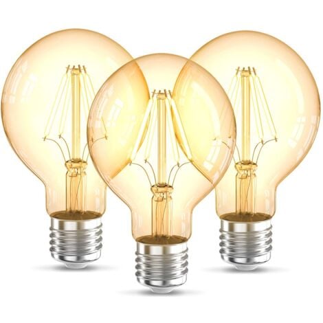B.K.Licht Lot de 3 ampoules LED Edison Vintage G80 I E27, 4W, blanc chaud 2200K, intensité lumineuse 320lm, ampoule rétro à filament