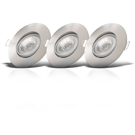 B.K.Licht – Lot de 3 spots encastrables orientables Ø90mm – Nickel mat – Éclairage blanc chaud 3000K – LED 4,9W 480Lm – Installation 230V
