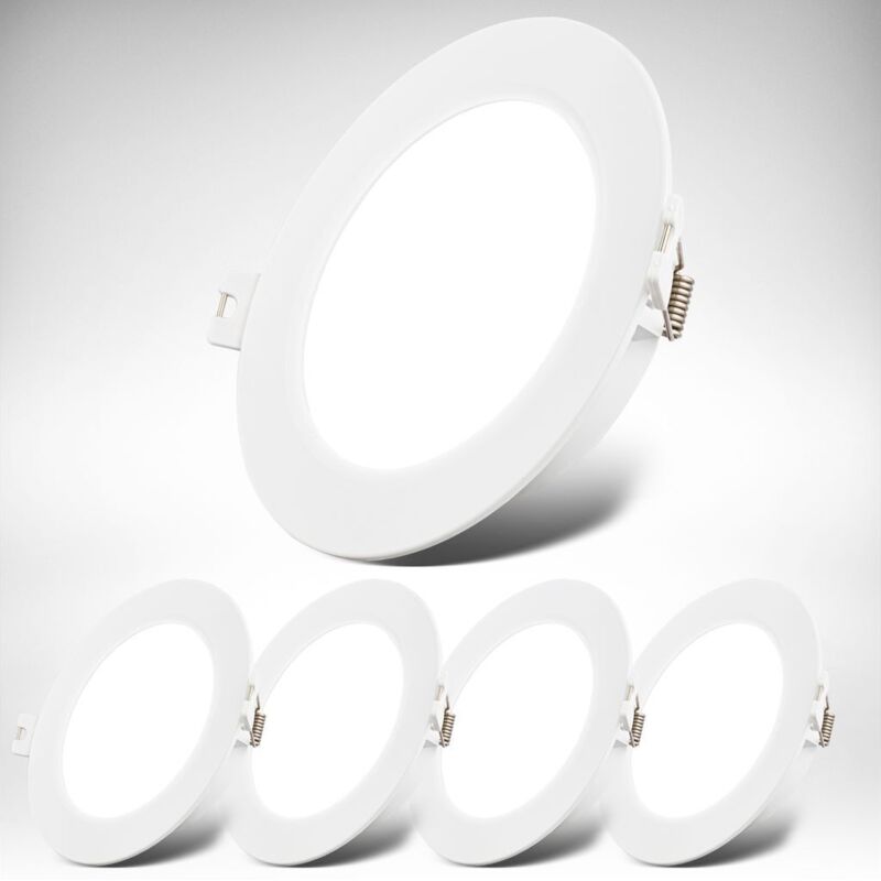 B.k.licht - Lot de 5 spots led encastrables 230V, plats, lumière blanche neutre, blanc, Ø9 x 2,8 cm B.k.licht - Lot de 5 spots led encastrables 230V, plats, lumière blanche neutre, blanc, Ø9 x 2,8 cm