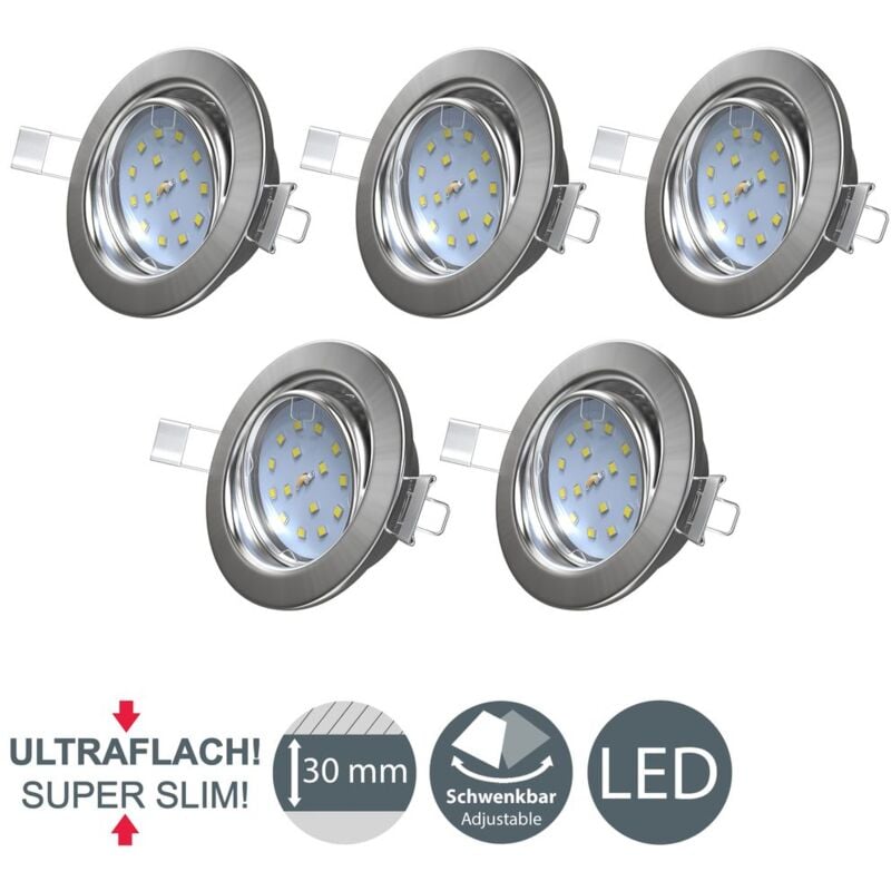 B.k.licht - lot de 5 spots led encastrables ultra-plats orientables, spots salon cuisine chambre encastrables, luminaire intérieur design, blanc