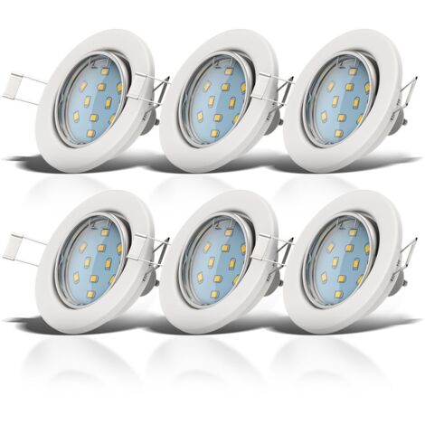 B.K.Licht – Lot de 6 spots encastrables LED GU10 orientables – Lumière blanche chaude 3000K – IP23 – Métal blanc – 3W par ampoule – Pour intérieur