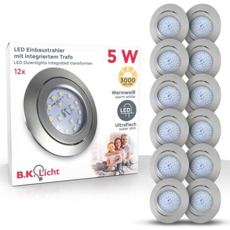 B.K.Licht lot de 6-12 spots LED encastrables ultra-plats orientables platine LED 5W intégrée plafonnier éclairage intérieur blanc chaud 230V IP23