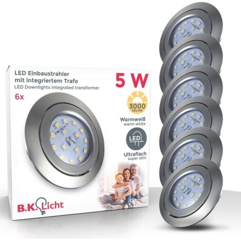 B.K.Licht lot de 6-12 spots LED encastrables ultra-plats orientables platine LED 5W intégrée plafonnier éclairage intérieur blanc chaud 230V IP23
