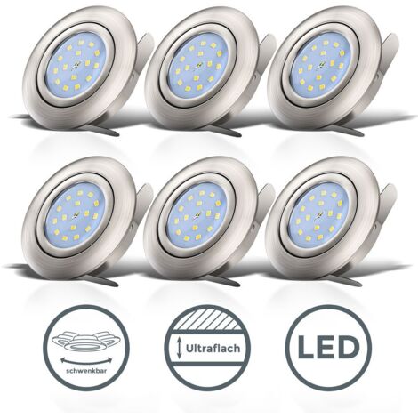 B.K.Licht – Lot de 6 spots LED encastrables ultra-plats – Orientables – Blanc chaud 3000K – 5W – IP23 – Installation facile 30mm – Pour salons et bureaux
