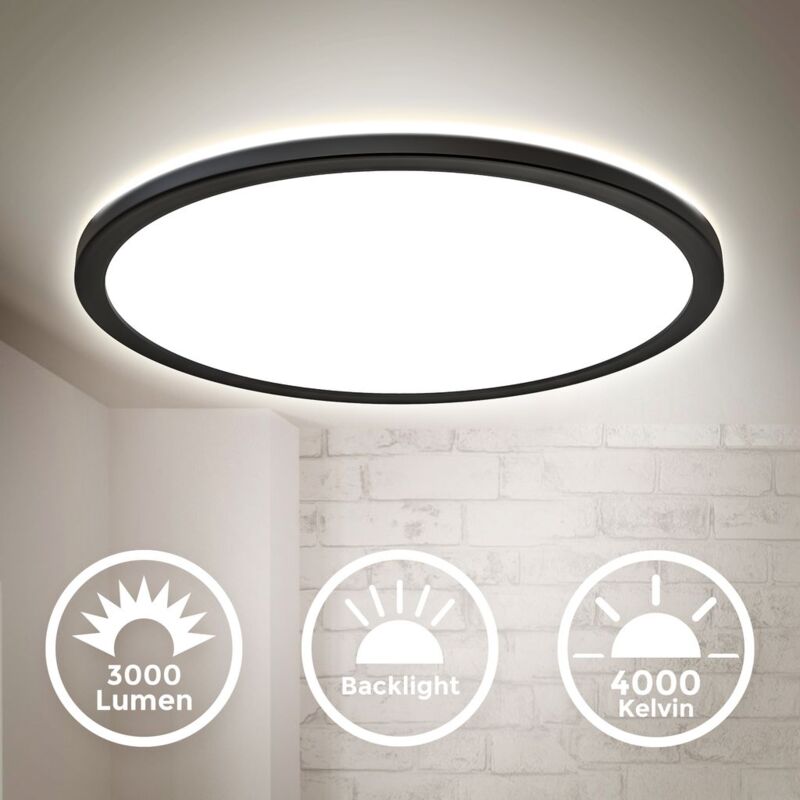 

B.K.Licht Panel de LEDs con retroiluminación indirecta I Luz de techo con retroiluminación I Ultra plano 29mm I Color de luz blanca neutra I Ø42cm