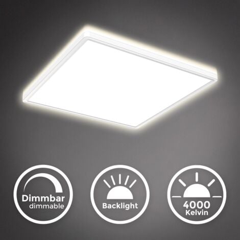 B.K.Licht Panel LED, plafonnier dinterieur, extra plat, 22W, 3000Lm, blanche neutre 4000K, éclairage plafond, avec rétro-éclairage, fonction mémoire, plafonnier LED pour bureau, couloir, salon, carré 