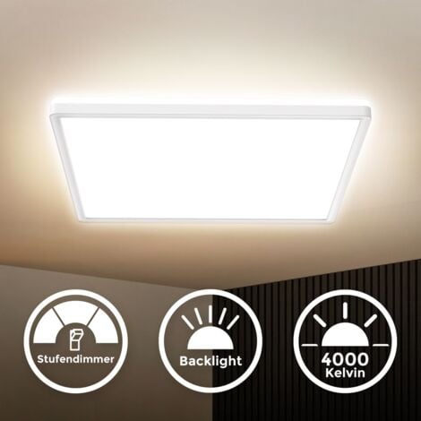 B.K.Licht Panel LED ultra plat, 22W, 3000Lm, lumière blanche neutre 4000K, éclairage plafond, lumière indirecte, fonction mémoire, plafonnier LED pour bureau, couloir, salon, carré 420x420mm