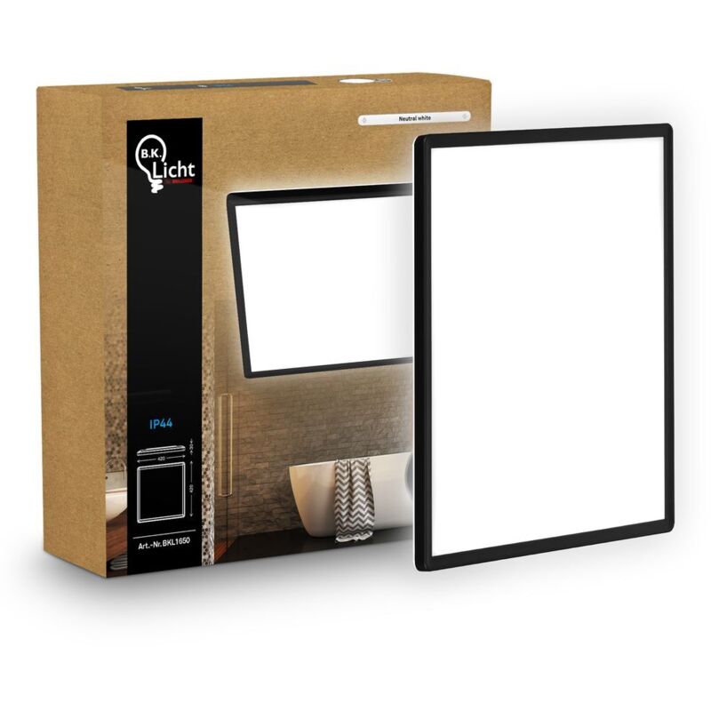 B.K.Licht Black Bathroom Ceiling Light 22W 3000lm, 4000K, Slim Panel IP44, 420mm