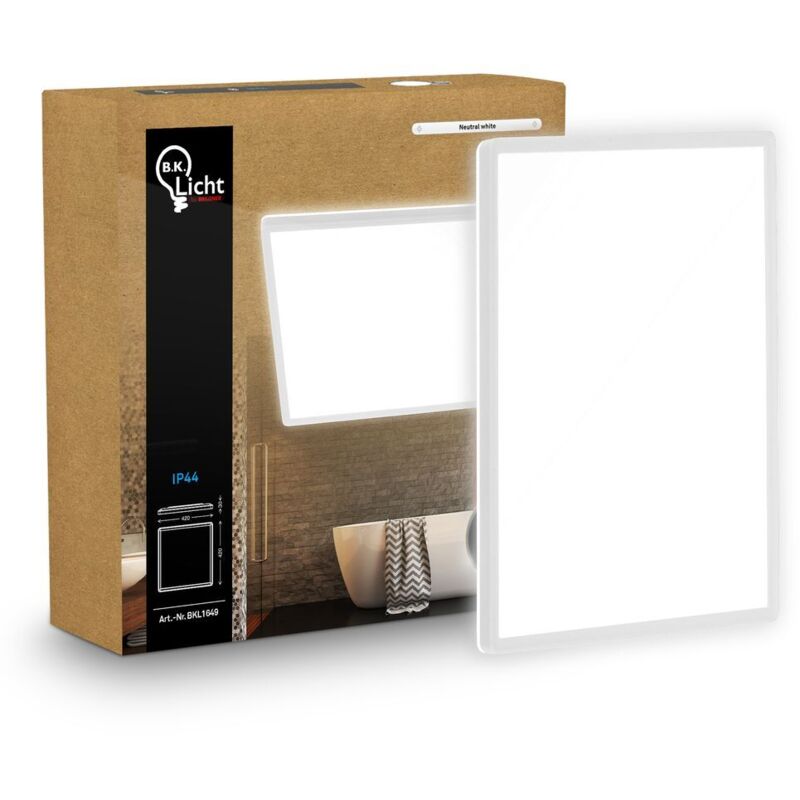B.K.Licht White Bathroom LED Ceiling Light 22W 3000lm Slim Panel IP44, 420mm