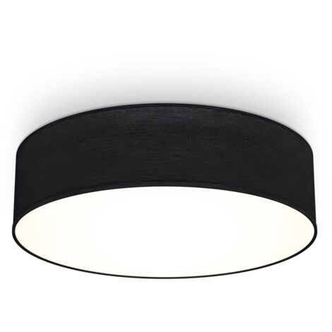B.K.Licht Plafoniera in tessuto nero, attacco per 2 lampadine E27 non incluse, Lampada da soffitto diametro 38cm, Lampadario moderno per salotto o camera da letto, IP20