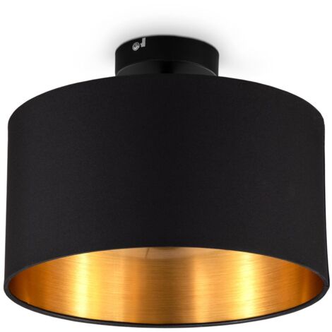 B.K.Licht Plafoniera in tessuto nero e oro allinterno, lampadina E27 non inclusa, diametro 30cm, Lampadario vintage industriale, lampada da soffitto elegante per salotto o camera da letto IP20