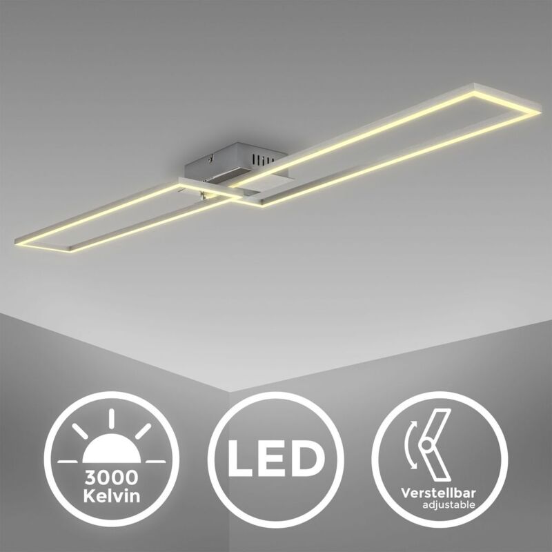 Image of B.K.Licht Plafoniera LED da 40W, luce calda 3000K, 1 cornice orientabile, lampada da soffitto per ufficio “Frame”, colore cromato-alluminio spazzolato