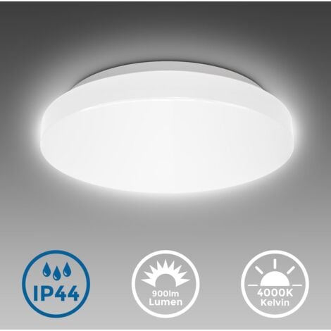 B.K.Licht Plafoniera LED da bagno 10W, luce bianca naturale 4000K, LED integrati 900Lm, lampadario bagno resistente agli schizzi d’acqua IP44, Ø22cm, versione S, lampada da soffitto in plastica, 230V
