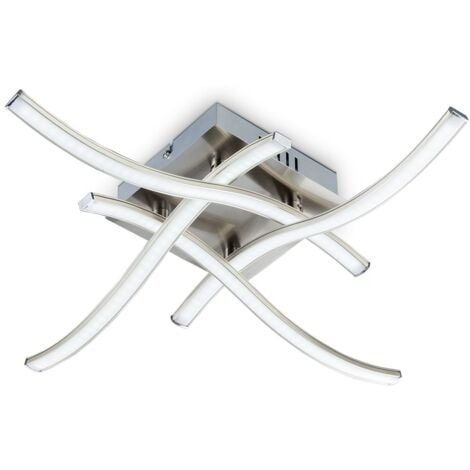 B.K.Licht Plafoniera LED da soffitto, include 4 lampadine GU10 da 3W 250 Lumen, luce calda 3000K, lampada moderna da soffitto, lampadario quadrato corpo metallo e vetro, color nickel opaco 230V IP20