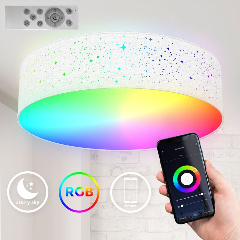 Image of B.K.Licht Plafoniera LED smart WiFi in tessuto, Ø39 cm, App e telecomando, controllo vocale, dimmerabile, CCT luce calda, neutra, fredda, colorata