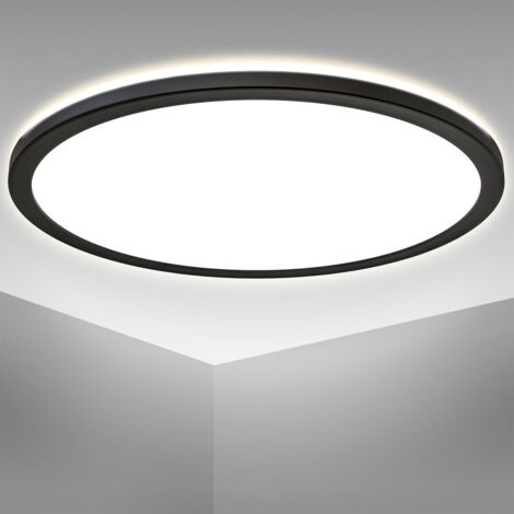 B.K.Licht Plafoniera LED ultra piatta 2,9cm, LED integrati 22W 3000Lm, luce bianca naturale 4000K, Lampada da soffitto con illuminazione indiretta, Ø42cm, contorno nero, retroilluminazione IP20